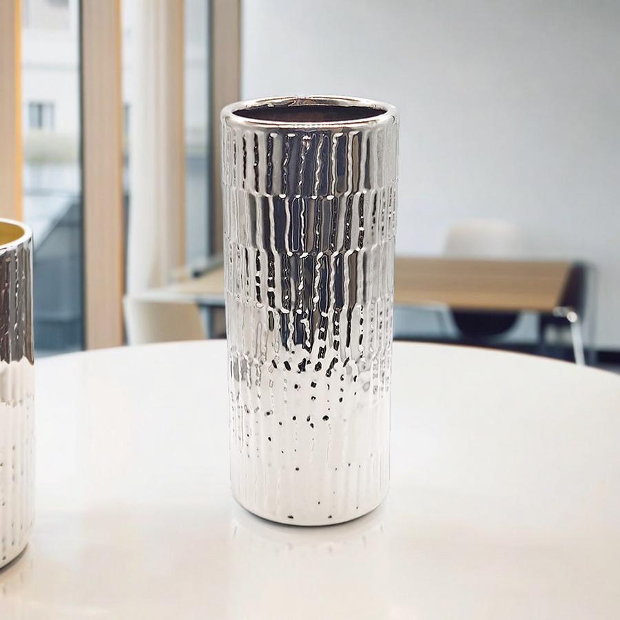 フラワーベース 花瓶 陶器 おしゃれ シルバー 寸胴 花入 インテリア 和