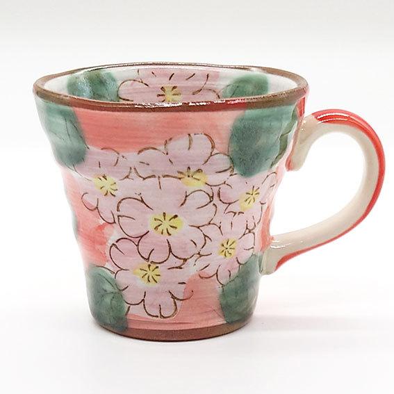 美濃焼 花花 朱 マグカップ 花柄 朱色 赤 陶器 和食器 焼き物 日本製