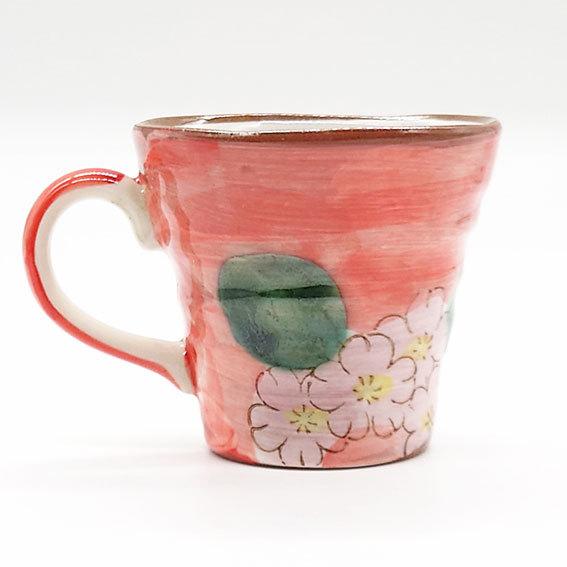 美濃焼 花花 朱 マグカップ 花柄 朱色 赤 陶器 和食器 焼き物 日本製