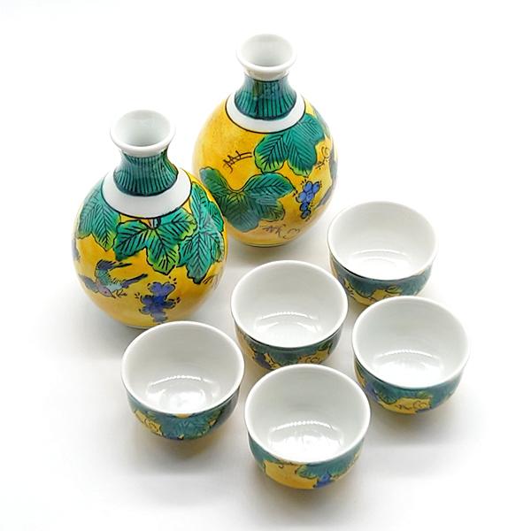 K3 九谷焼盃さかずき 11客 九谷焼 酒器セット 吉田屋 ぶどう 酒器 陶器