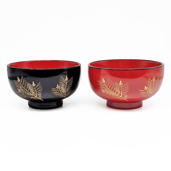 会津塗 夫婦 汁椀 木製 漆 若松 おしゃれ 木箱入り 漆器 ペア 黒 朱 金
