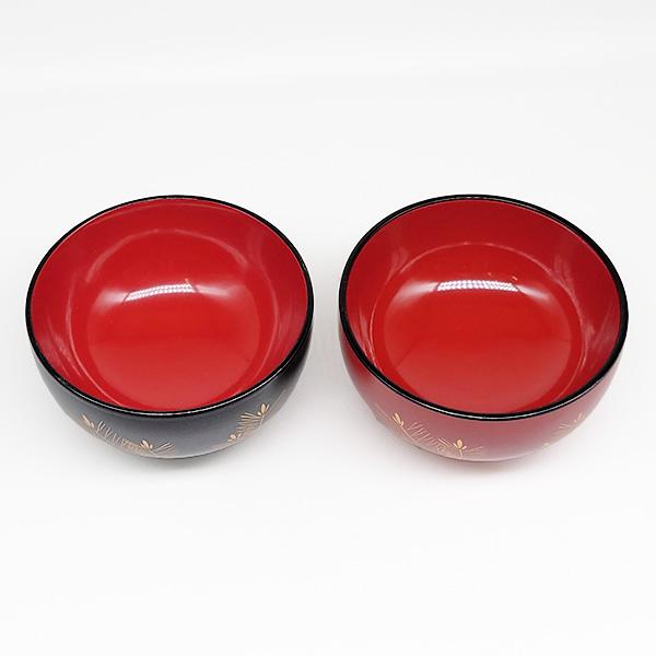 会津塗 夫婦 汁椀 木製 漆 若松 おしゃれ 木箱入り 漆器 ペア 黒 朱 金