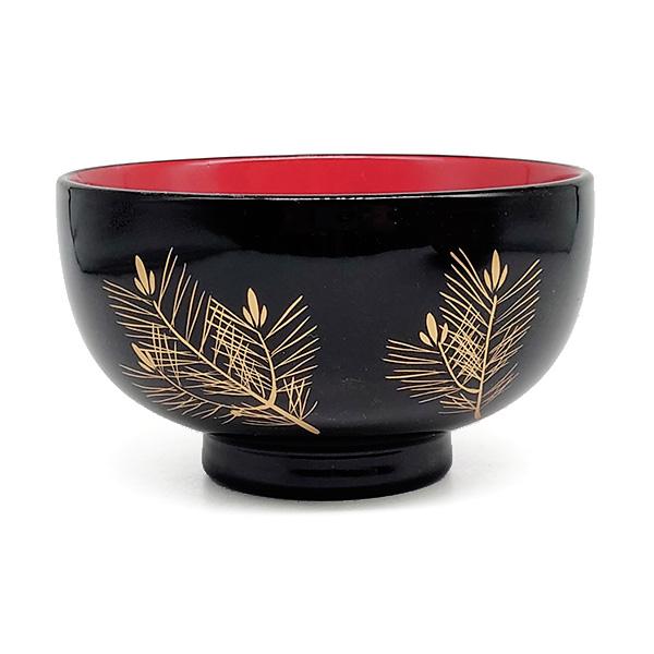 会津塗 夫婦 汁椀 木製 漆 若松 おしゃれ 木箱入り 漆器 ペア 黒 朱 金