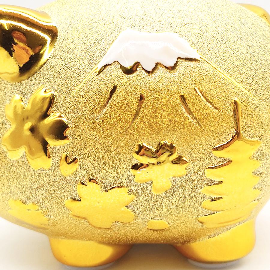 貯金箱 ぶた 金 富士山 桜 ジャパン 豚 置物 ゴールド 金運 風水 金色