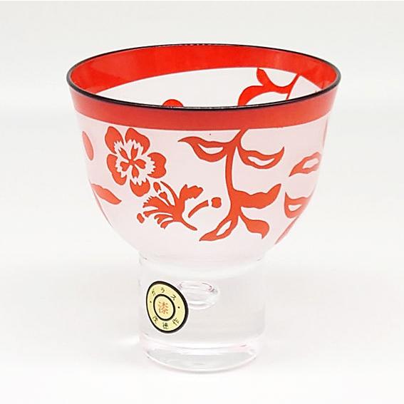 ガラス漆彫刻 ぐい呑み 朱 会津塗 冷酒杯 盃 和食器 日本製 還暦 赤