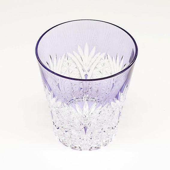 KAGAMI カガミクリスタル 江戸切子 ロックグラス 笹っ葉に麻の葉紋 紫