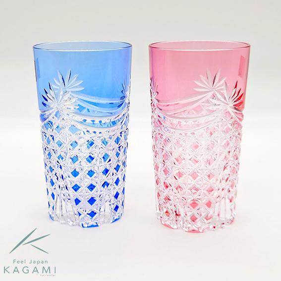 KAGAMI カガミクリスタル 江戸切子 ペアタンブラー 幕襞に四角籠目紋 