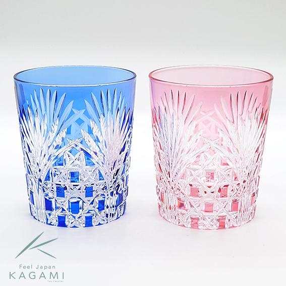 KAGAMI カガミクリスタル 江戸切子 ペア ロックグラス 笹っ葉に四角籠