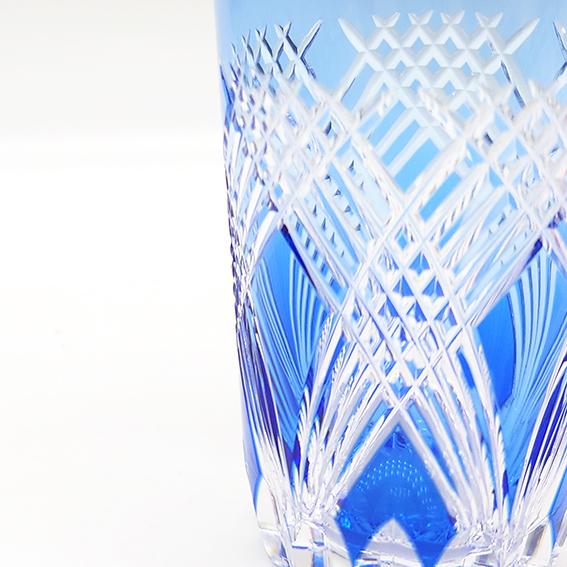 KAGAMI カガミ 江戸切子 ペアタンブラー 斜格子紋 赤青 木箱入