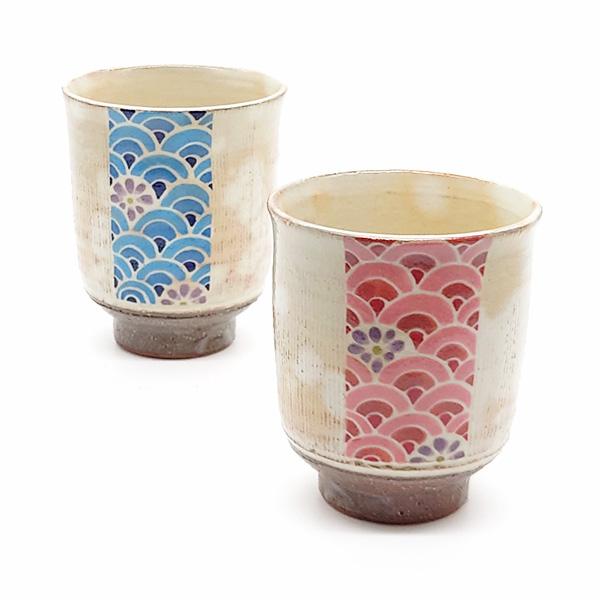 京焼 清水焼 湯呑み ペア 櫛目 青海波 夫婦湯呑 夫婦茶碗 茶碗 和食器