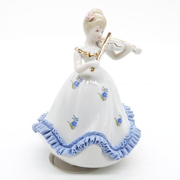 ニデックインスツルメンツ 陶器 レース 人形 オルゴール バイオリン