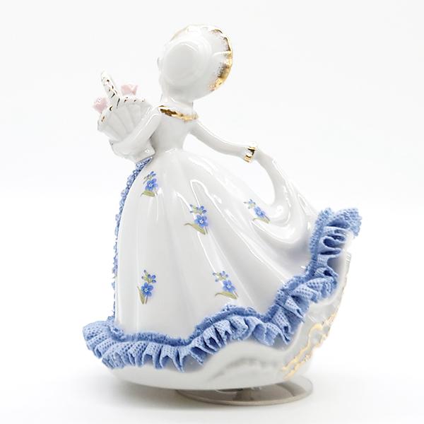 ニデックインスツルメンツ 陶器 レース 人形 オルゴール 花 ブルー 青