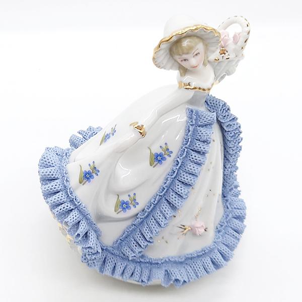 ニデックインスツルメンツ 陶器 レース 人形 オルゴール 花 ブルー 青