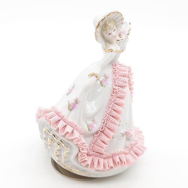 ニデックインスツルメンツ 陶器 レース 人形 オルゴール 花 ピンク