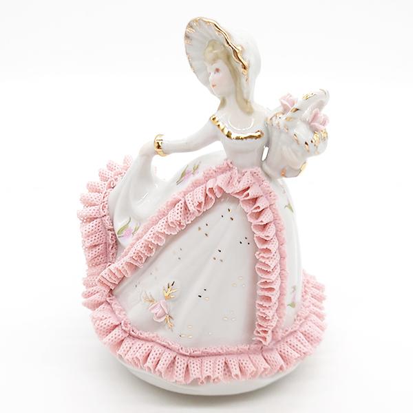 ニデックインスツルメンツ 陶器 レース 人形 オルゴール 花 ピンク