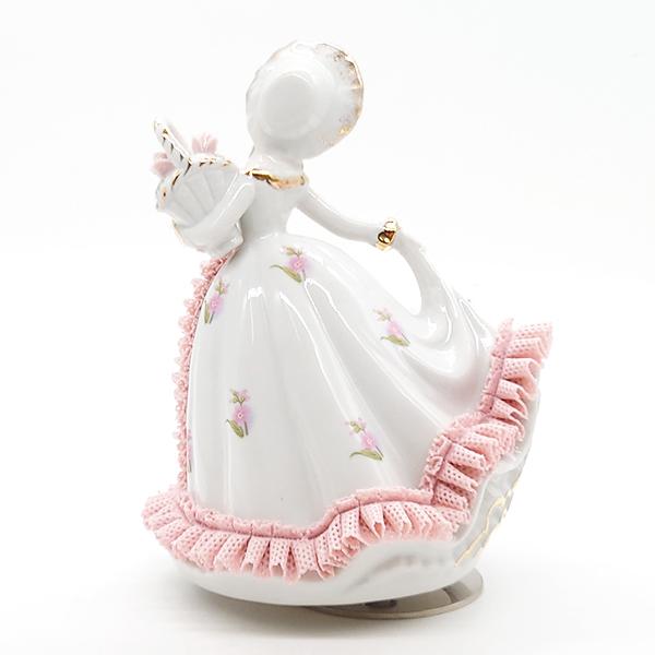 ニデックインスツルメンツ 陶器 レース 人形 オルゴール 花 ピンク