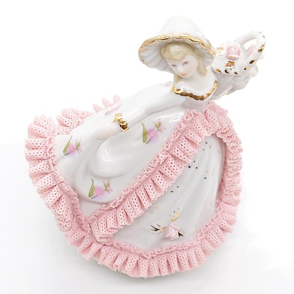 ニデックインスツルメンツ 陶器 レース 人形 オルゴール 花 ピンク