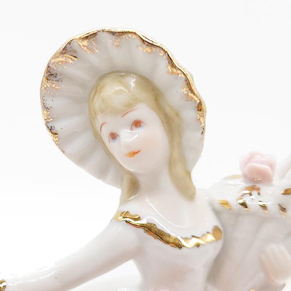 ニデックインスツルメンツ 陶器 レース 人形 オルゴール 花 ピンク