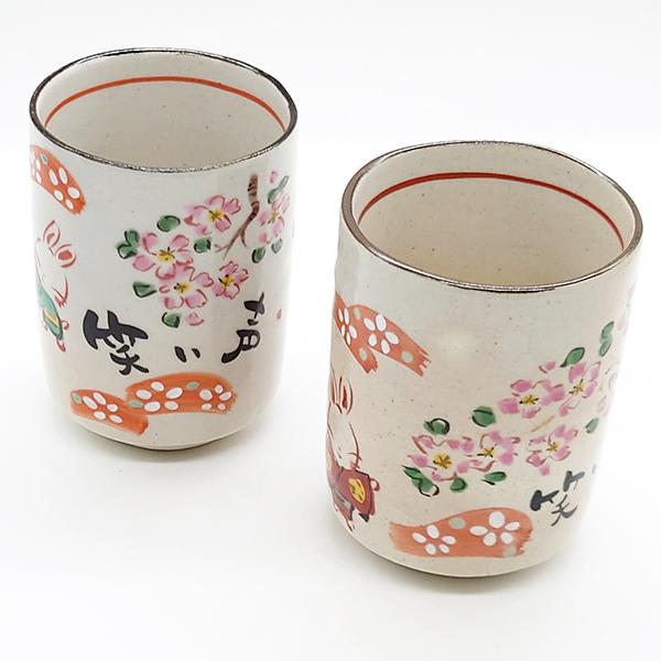 夕立窯 今昔物語 湯呑み ペア 夫婦茶碗 湯飲み 組湯呑 うさぎ 桜 陶器