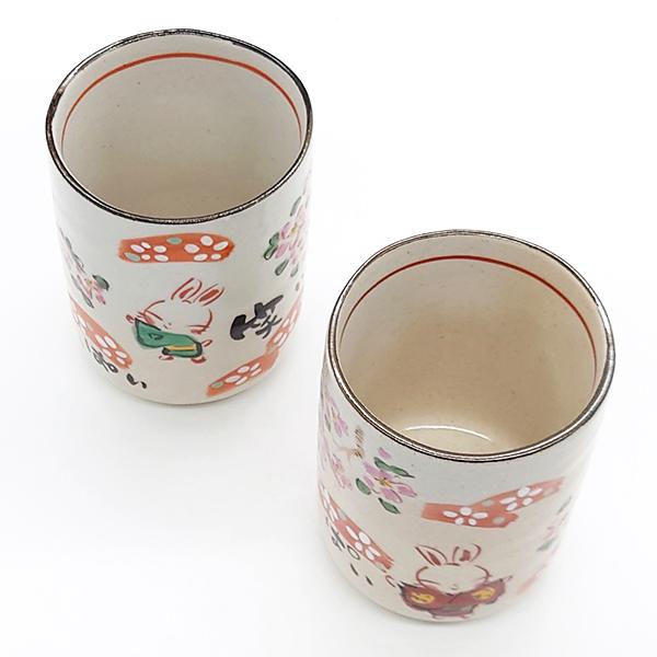 夕立窯 今昔物語 湯呑み ペア 夫婦茶碗 湯飲み 組湯呑 うさぎ 桜 陶器