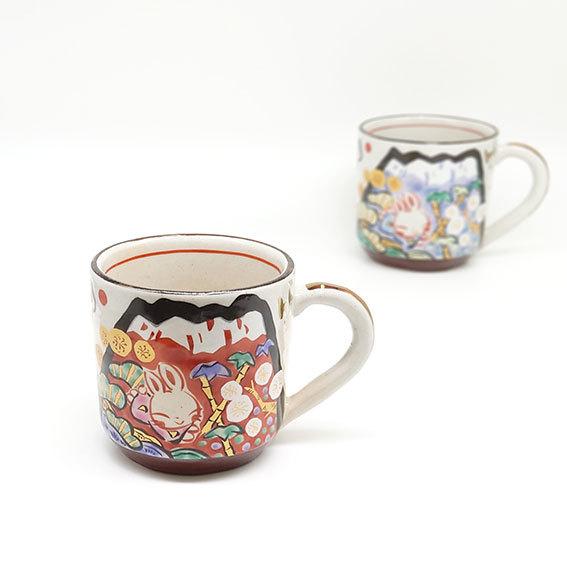 夕立窯 富士日記 赤 マグカップ 陶器 和食器 焼き物 日本製 うさぎ