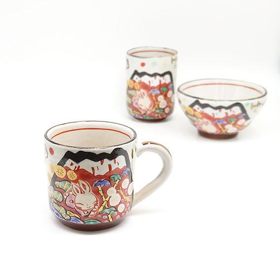 夕立窯 富士日記 赤 マグカップ 陶器 和食器 焼き物 日本製 うさぎ