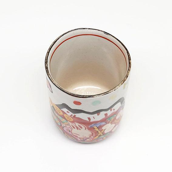夕立窯 富士日記 赤 湯呑み 茶碗 湯飲み うさぎ 富士山 陶器 和食器