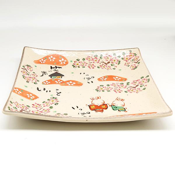 信楽作家　橙 角大皿 信楽作家 橙 角大皿