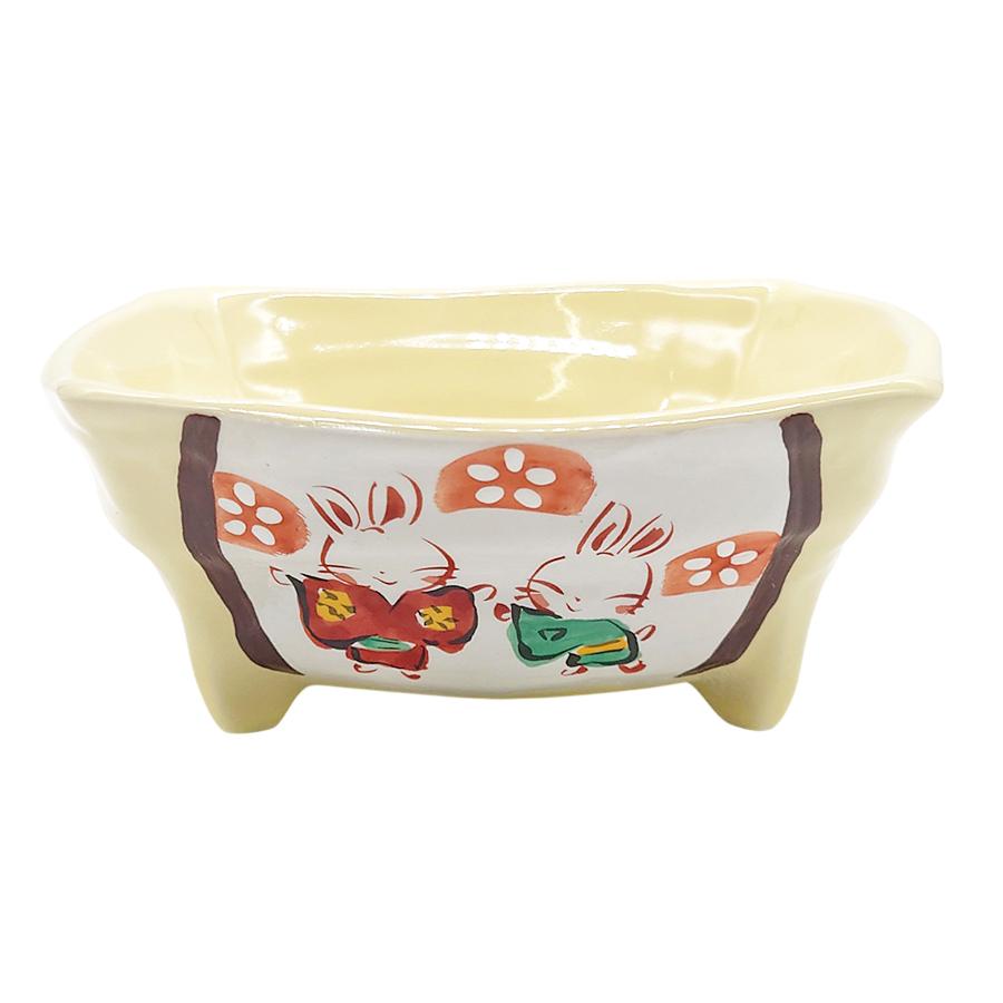 夕立窯 彩りぱすてる 中鉢 クリームレモン 黄色 うさぎ ボウル 煮物鉢