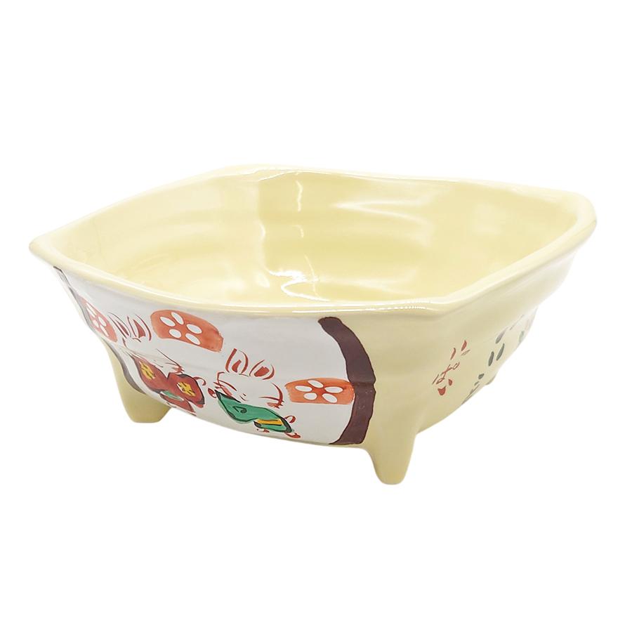 夕立窯 彩りぱすてる 中鉢 クリームレモン 黄色 うさぎ ボウル 煮物鉢