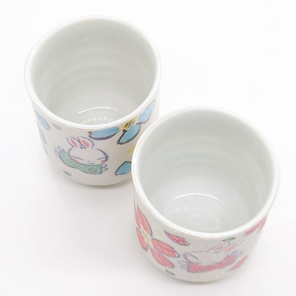 夕立窯 パールうさぎ 湯呑み ペア 夫婦茶碗 湯飲み 組湯呑 うさぎ 陶器