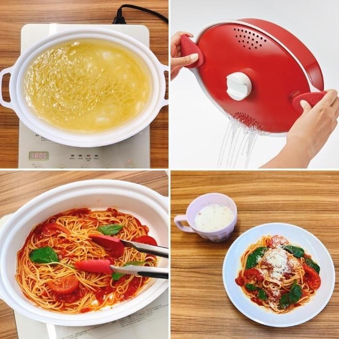 ベストコ パスタ鍋 レッド 2.9L イタリアーノ 湯切り IH対応 パスタ