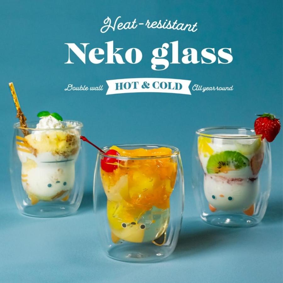 シービージャパン 耐熱ネコダブルグラス 食洗機対応 電子レンジ グラス