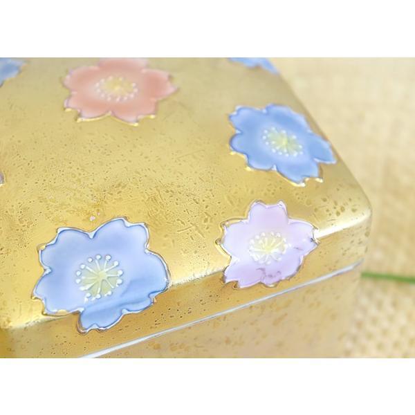 文山窯 桜紋 おしゃれ ケース ゴールド 10.5cm 日本製 陶箱 箱 菓子箱