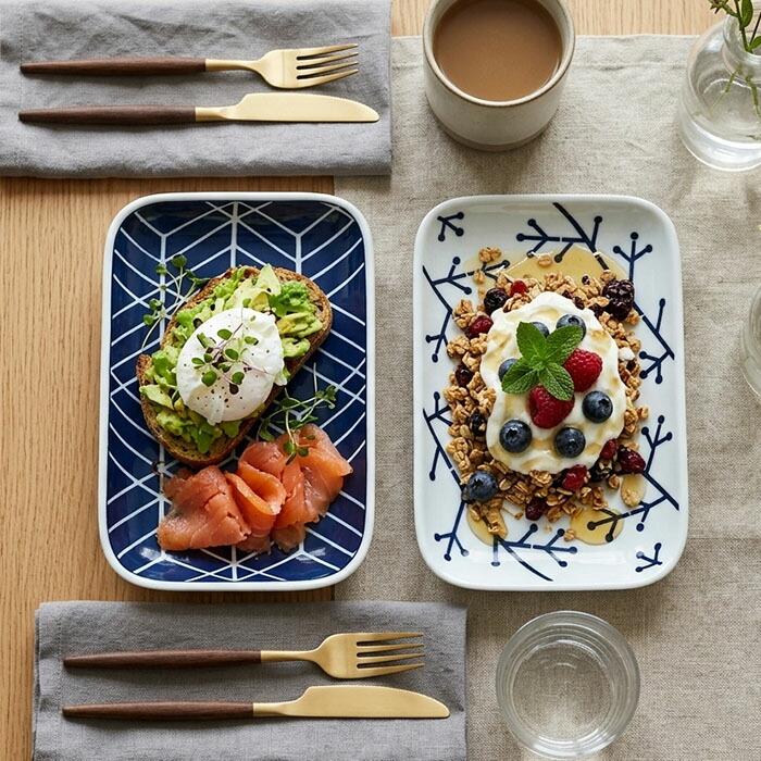 波佐見焼 EVOTORA 長角皿 2柄セット 18cm 日本製 磁器 食器 皿 角皿 主