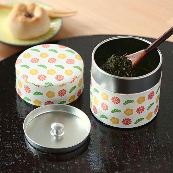 茶筒 ぽッ・かんはな S 径7.5cm 日本製 ブリキ 和紙 内蓋 蓋付 茶道