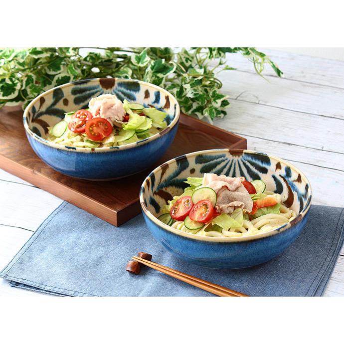 食器 鉢 ボウル やちむん風サラダうどん鉢 2個set 日本製 磁器 陶器 やちむん 沖縄 伝統柄 大鉢 おしゃれ セット 麺鉢 麺皿 ブルー 紺 ネイビー 3816 Irodori Yahoo 店 通販 Yahoo ショッピング