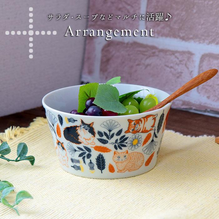 Orie ボタニカルと猫 マルチボウル 径13.2cm 500ml 日本製 陶磁器 鉢