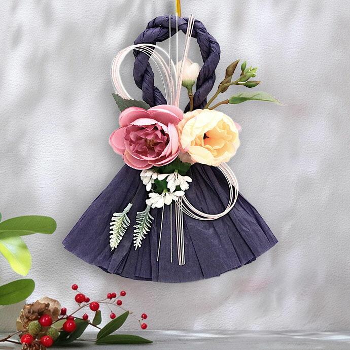 フラワー パープル しめ縄飾り 正月飾り 迎春飾り 玄関飾り しめ飾り