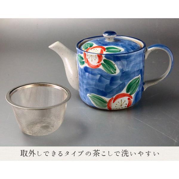 ティーポット おしゃれ 陶器 日本製 茶こし付 山茶花 ポット 中国製 急須 花柄 青 赤 ブルー レッド 430ml 和風 中国茶 手描き｜irodoristore｜03