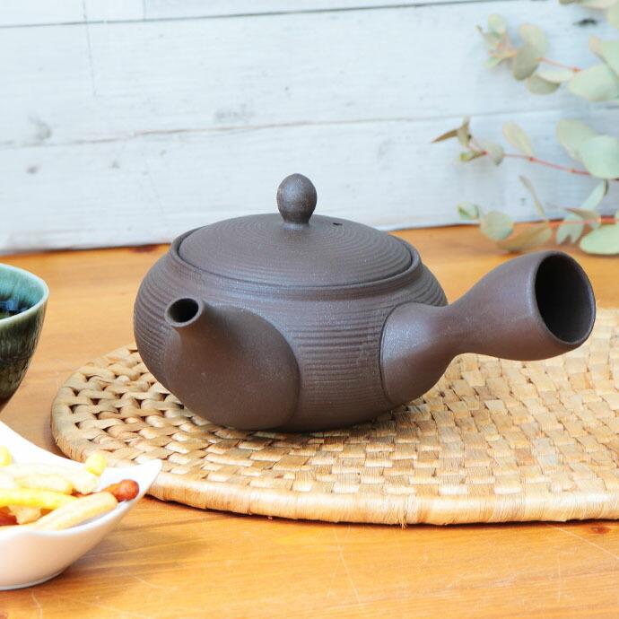 常滑焼 平丸 線段 セラメッシュ 急須 黒 茶こし 一体型 380ml 日本製