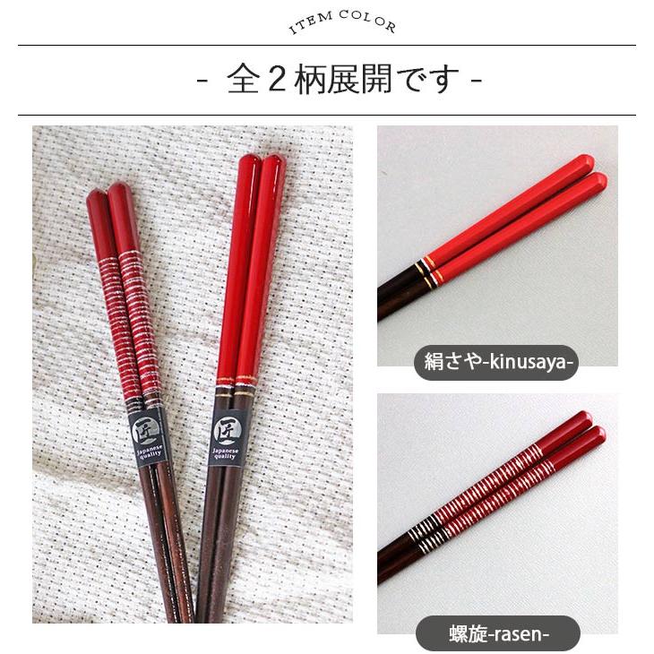 箸 1膳 21cm 日本製 食洗機対応 わたしの箸 絹さや 天然木 赤 シルバー