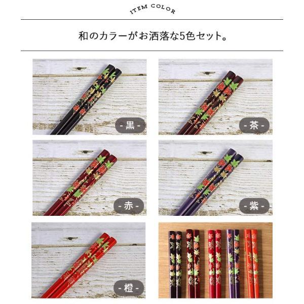 箸 おしゃれ 日本製 5膳組 抗菌 食洗機対応 もみじ塗箸 5色set 22.5cm