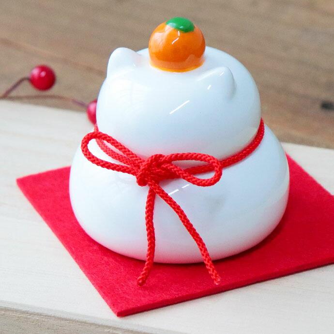 正月飾り 陶器 鏡餅 ねこ 迎春飾り 迎春 お正月 正月 鏡もち 猫 置物