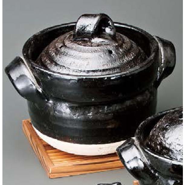 陶器 信楽焼 焼杉台セット 黒釉五合 キッチン 御飯鍋 調理器具 黒釉五