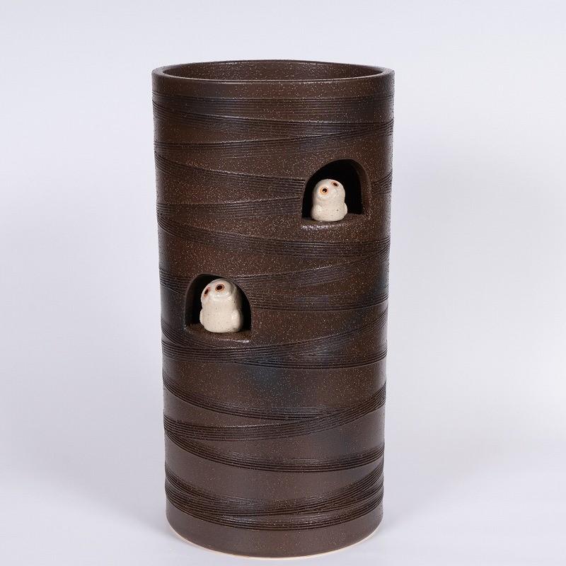 信楽焼 傘立 傘立て ニコニコ 信楽焼 傘入れ 雨 ふくろう 陶器 キャッシュレス 梅雨 傘たて おしゃれ 屋外 傘 玄関収納 キャッシュレス 還元 只今欠品中 3月中旬出荷予定