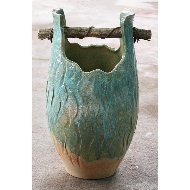 信楽焼 傘立て 緑釉 高さ49cm