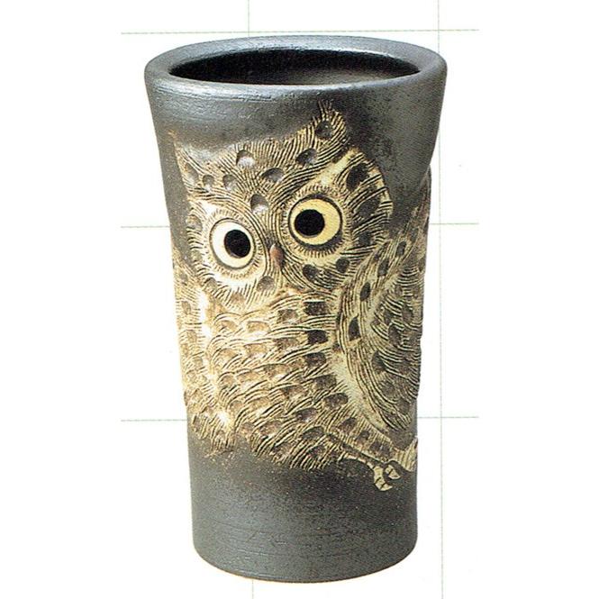 傘立て 陶器 信楽焼 ふくろう透し彫 (いぶし釉)傘立 屋外 傘たて 傘入れ 傘置き 玄関収納 おしゃれ