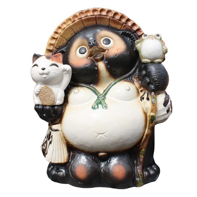 信楽焼 たぬき 招き猫・蛙付狸 17号 陶器 置物 タヌキ : 彩り屋 - 通販