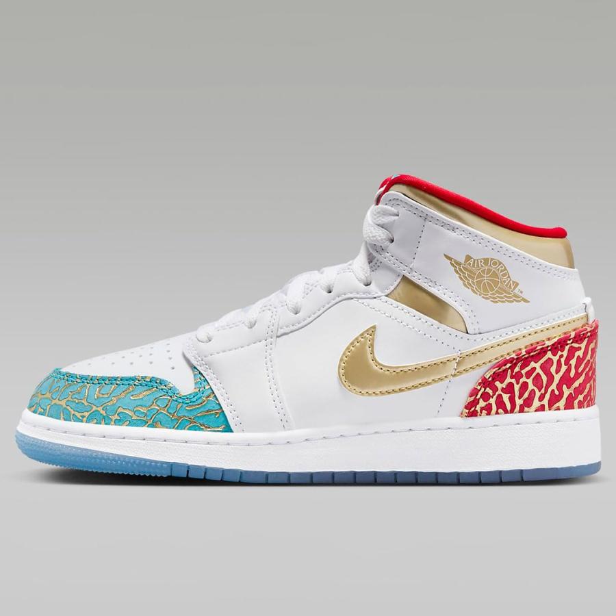 ナイキ エア ジョーダン 1 ミッド スニーカー スクール J AIR JORDAN 1 MID SS ホワイト/ユニバーシティレッド/ゴールド｜irodoriyasyouten｜02